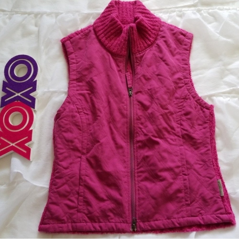 COLUMBIA pink full zip vest jacket sweater